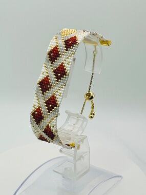 Handmade Beaded Diamond Pattern 7/8" Cuff Bracelet - FREE SHIPPING!